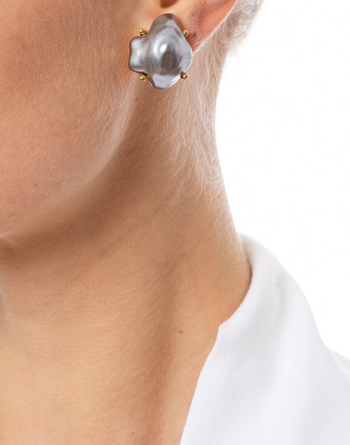 Stylish Grey Artificial Pearl Clip-On Stud Earrings