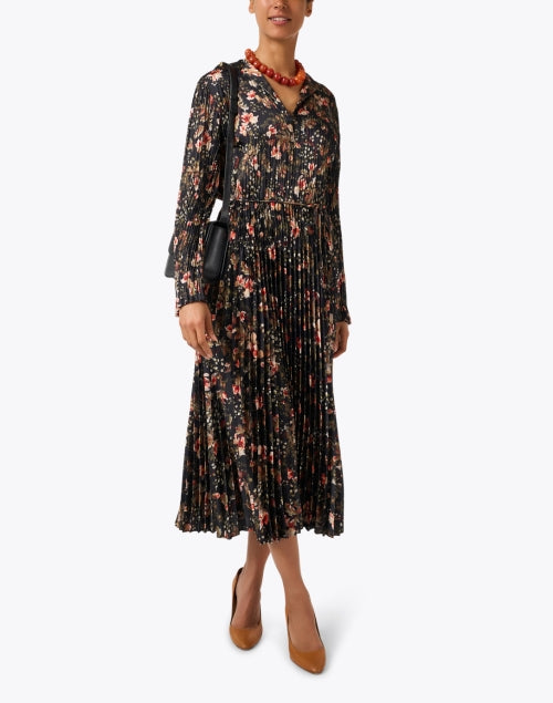 Vince's Elegant Multi - Floral Print Pleated Satin Shirt Dress