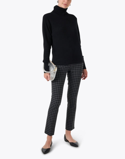 Stylish Annie Black Houndstooth Stretch Straight - Leg Pull - On Pants