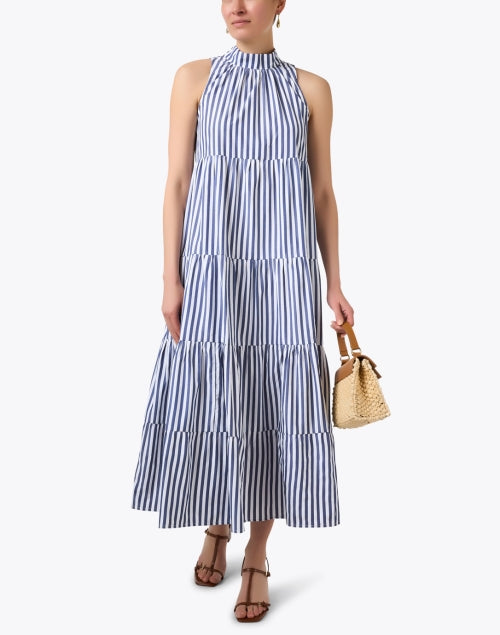 Navy and White Striped Relaxed-Fit Cotton Halter Rosalina Dress