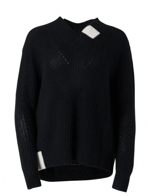 Stylish Fall Cashmere Sweater in Black with Ivory Detailing