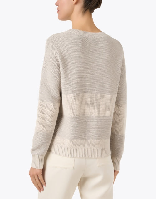 Stylish Beige Lurex Striped Crewneck Sweater for Everyday Wear
