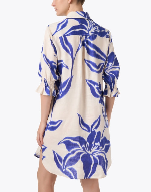 Stylish Miller Beige and Blue Batik Pattern Printed Linen Women's Dress for Warm Weather