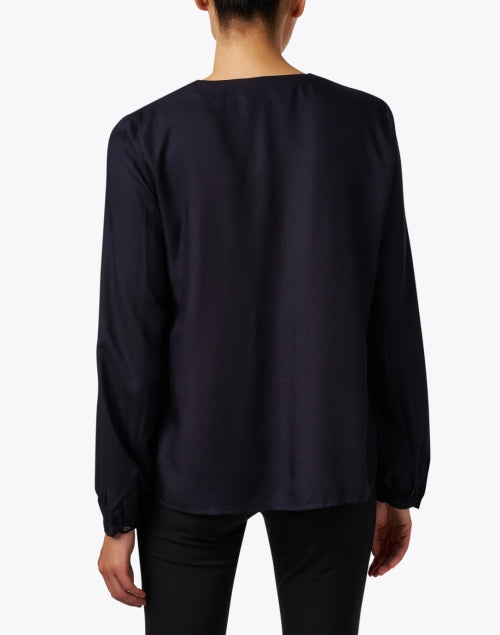 Stylish Navy Gold - Chain Split - Neck Blouse