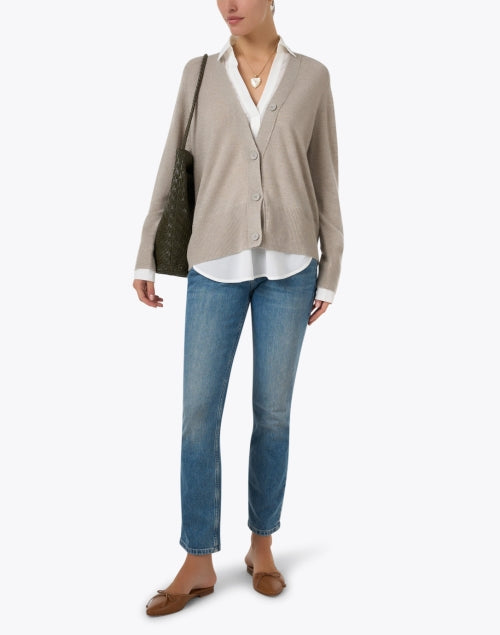 Callie Taupe Wool-Like Cashmere Popover Sweater for Effortless Chic