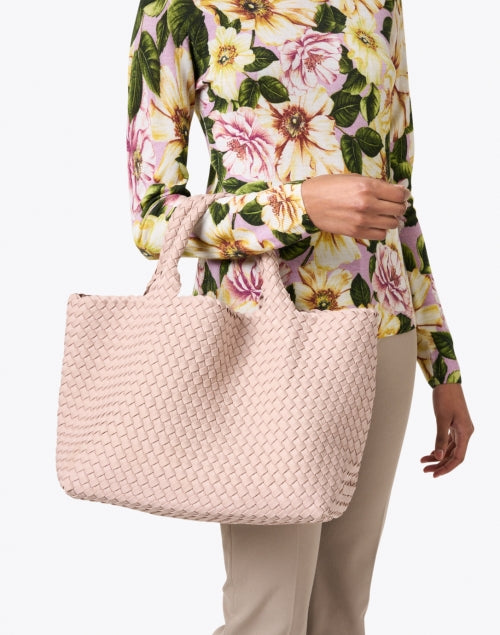 St. Barths Medium-sized Shell Pink Woven Neoprene Handbag with Matching Pouch