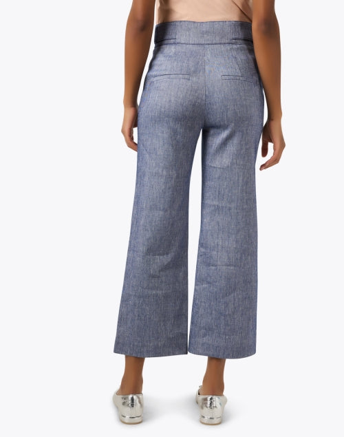 Stylish Aubrie Women's Blue Chambray Linen Wide-Leg Cropped Pants