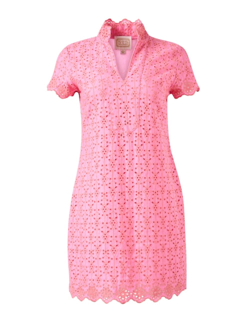 Pink Eyelet Women's Tunic Style Dress for Transitional Seasons