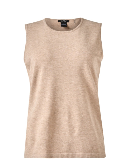 Soft Beige Semi - Relaxed Sleeveless Knit Top with Flattering Crew Neck