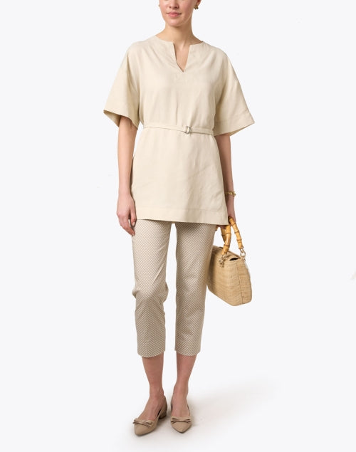 Elegant Beige Linen Blend Belted Longline Tunic Top