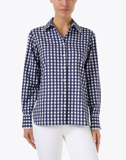 Navy and White Checked 100% Cotton Margot Style Women's Top for Sunny Days