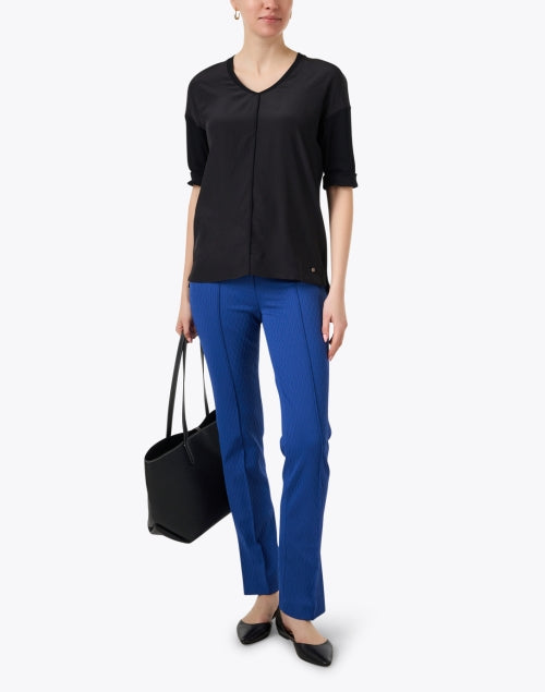 Stretchy Black Cotton Blend Knit V-Neck Top for Modern Women
