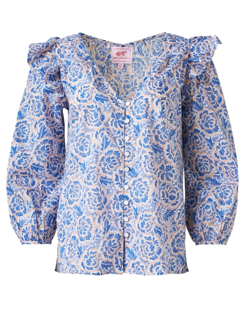 Elise Women's Blue Floral Casual Top for Everyday Wear