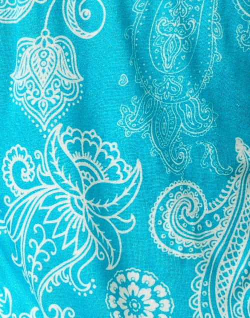 Exquisite Turquoise Paisley Patterned Cashmere-Silk Blend Women's Sweater