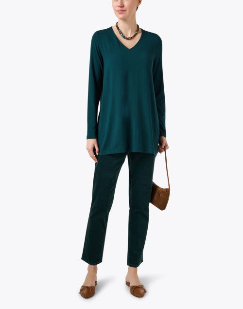 Stylish Green Stretch Jersey Knit Tunic Top for Women's Wardrobe