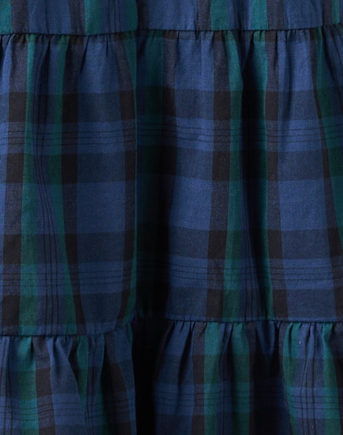 Stylish Blackwatch Plaid Cotton Tunic Dress with Balloon Sleeves