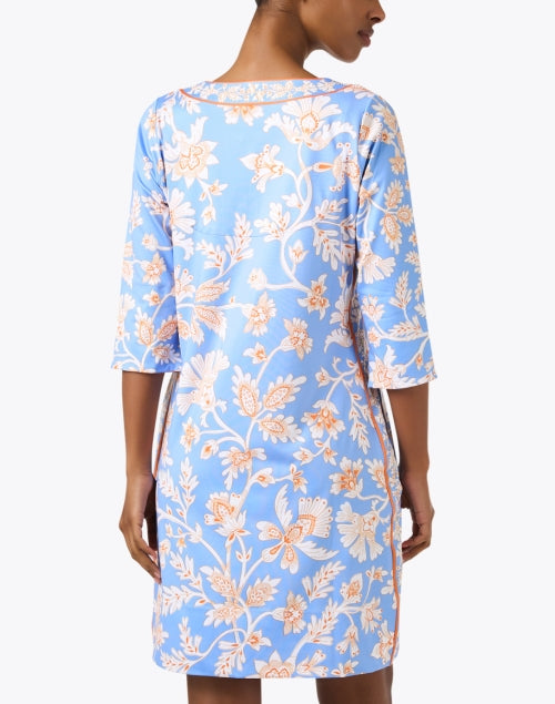 Stylish Periwinkle and Orange Floral Print Tunic Dress for Warm Weather