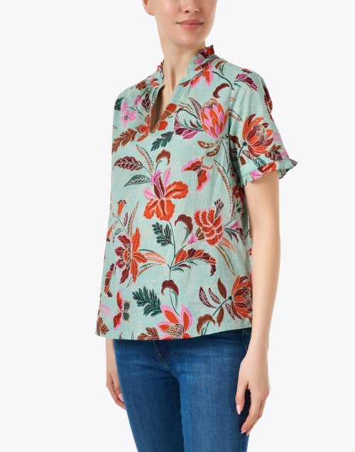 Banjanan Ebisu Blue Cotton Top with Charming Floral Print