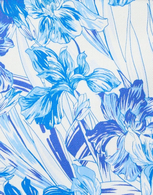 Stylish Blue Floral Print Shoulder Bag with Navy Leather Handles