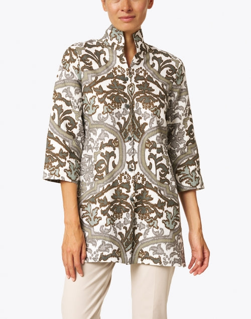 Stylish Rita Taupe Verona Linen Printed Straight - Fit Jacket