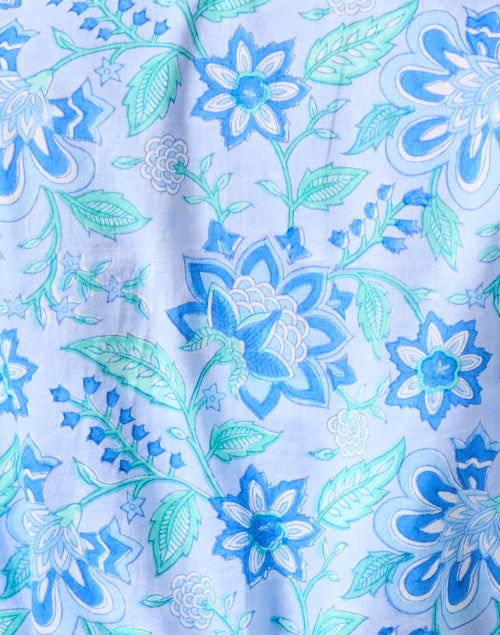 Stylish Blue Floral Print Godet Dress for Modern Women