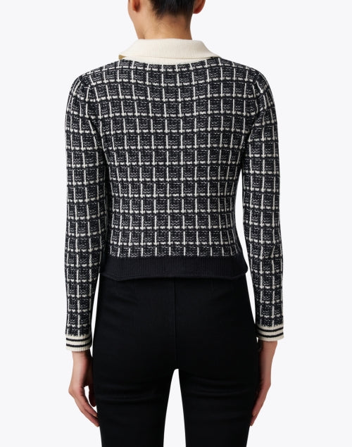 Stylish Aliyah Black-and-White Knitted Plaid Cardigan with Pearlescent Buttons