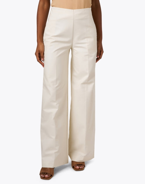 Maggie Ivory Cotton Poplin Wide - Leg Trousers with Side Zipper