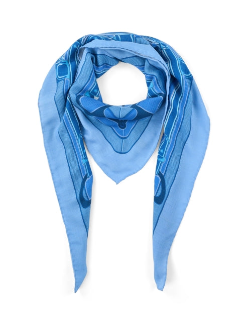 Stylish Blue Floral Print Wool, Cashmere, and Silk Blend Scarf for Everyday Wear