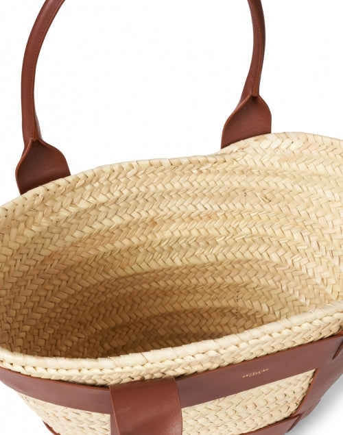 Santorini Handmade Cognac-Colored Leather and Raffia Straw Top-Handle Tote Bag