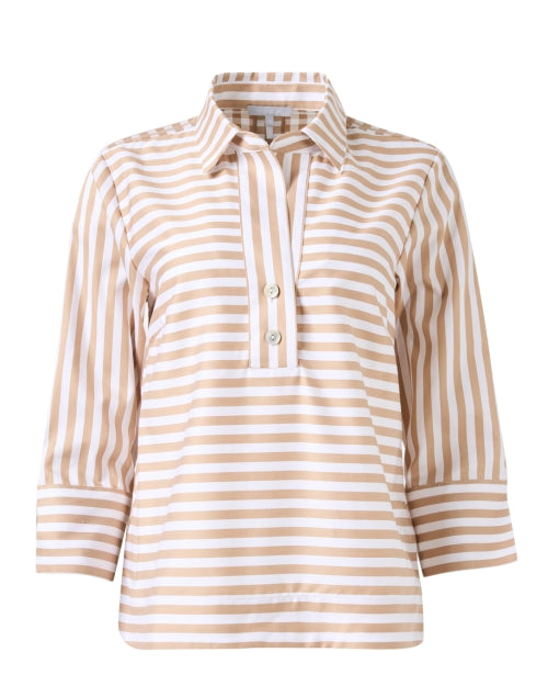 Aileen Women's Beige and White Striped Cotton Poplin Casual Top