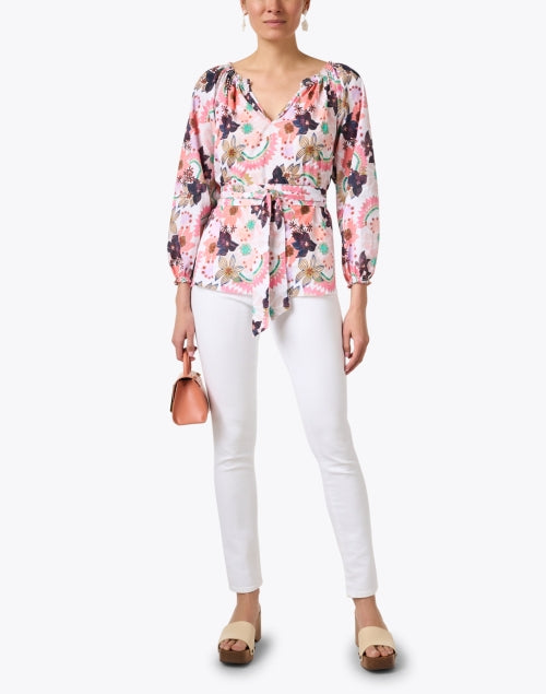 Stylish Pink & Purple Multi - Print Linen Raquel Top