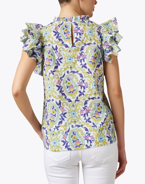Banjanan's Klara Women's Paisley Print Cotton Blouse with Short Flutter Sleeves