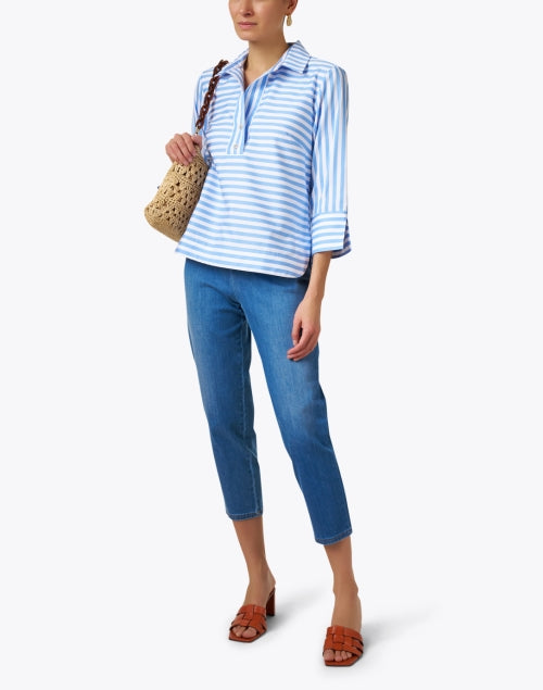 Aileen's Light Blue and White Striped Feminine Cotton Top