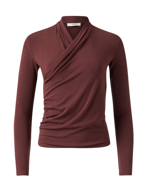 Maroon Colored Knitted Wrap Style Women's Top
