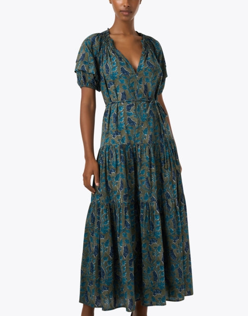 Stylish Uva Green-Printed Cotton Maxi Dress for Women