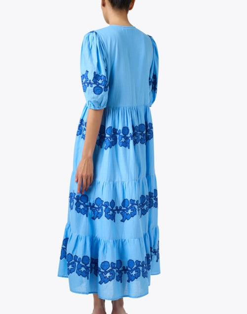 Stylish Oliphant Tangier Blue Cotton Embroidered Midi Dress
