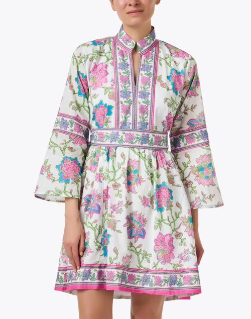 Elegant Elle White Floral-Print Mini Dress with Stand Collar