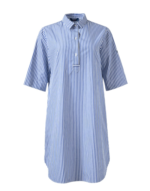 Leonie Blue and White Striped 100% Cotton Shirt Dress for Warm Weather