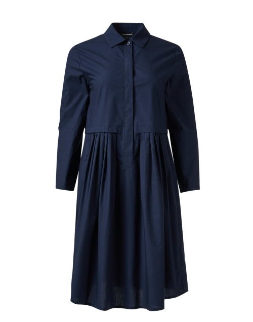 Navy Blue 100% Cotton Women's Shirt Style Dress