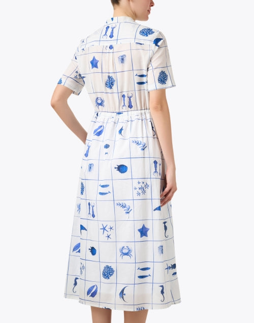 Aroa White Cotton Dress with Striking Marine Print