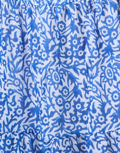 Stylish Cypress Blue Floral Adjustable Waist Cotton Dress
