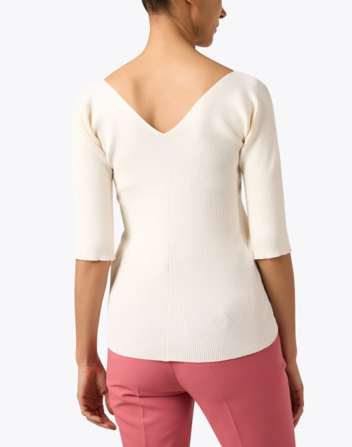 Ivory Knit V-Neck Elbow Sleeve Oceano Top by Weekend Max Mara