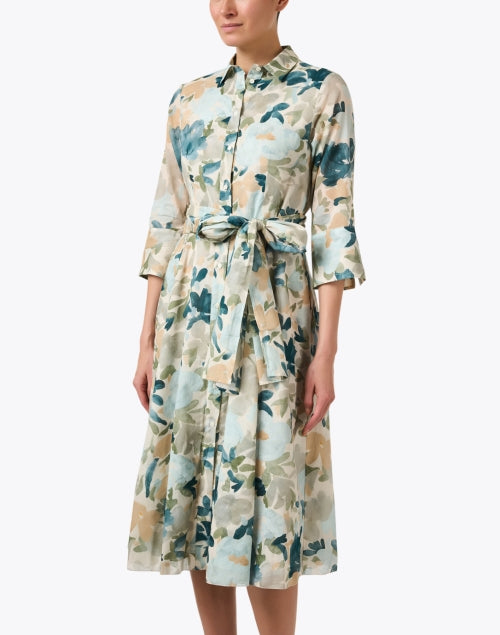 Stylish Teal and Green Floral Print Shirt Dress for All Occasions
