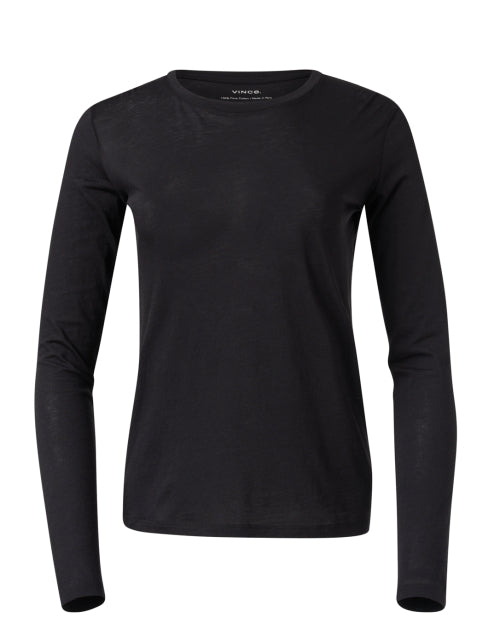 Super Soft Stretch Black Long-Sleeved Essential Crew Neck Tee