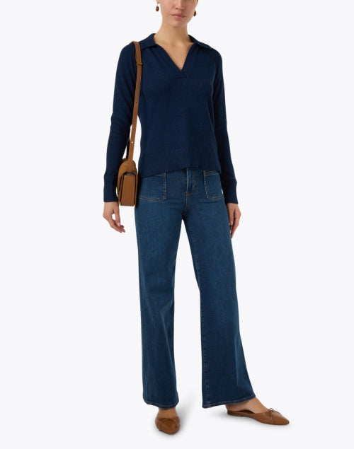 Vintage-Inspired Dark Wash Patch Pocket Le Slim Palazzo Jeans