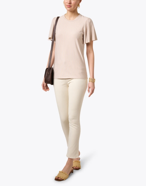 Fashionable Broadway Beige Striped Women's Top for All Occasions
