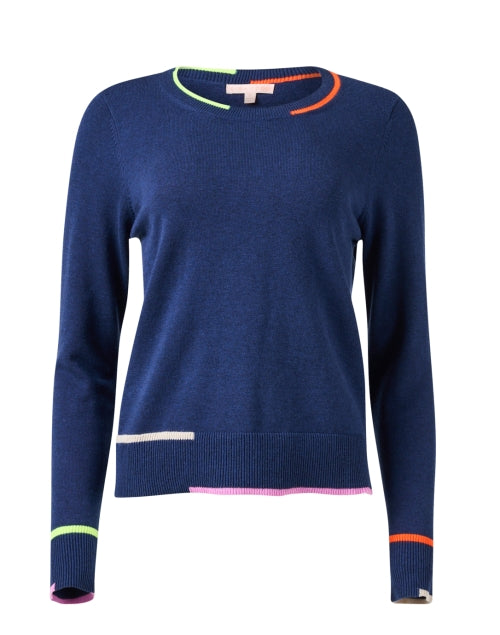 Navy Relaxed-fit In Line Cotton Knit Sweater