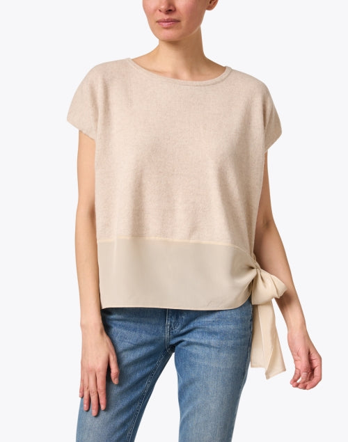 Beige Greenport Luxury Cashmere Lightweight Knit Top for Spring and Summer