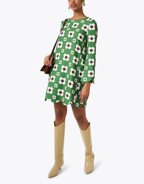 Ruoda Women's Green Printed Mini Shift Dress for Transitional Wear