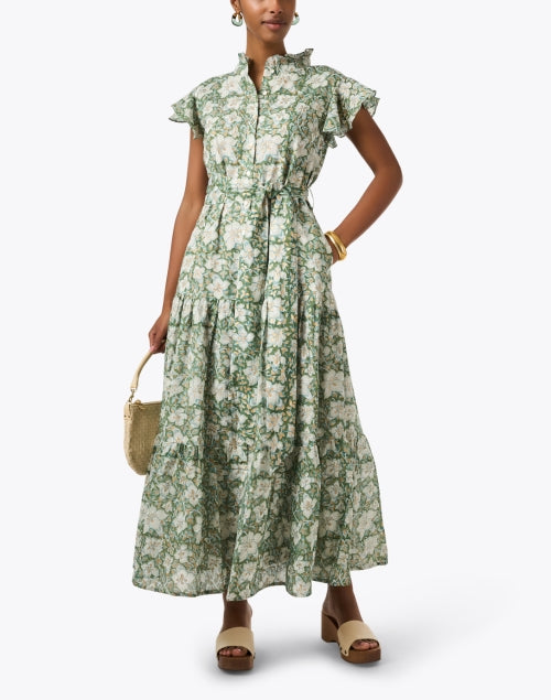 Stylish Women's Green Floral Printed Summer Dress